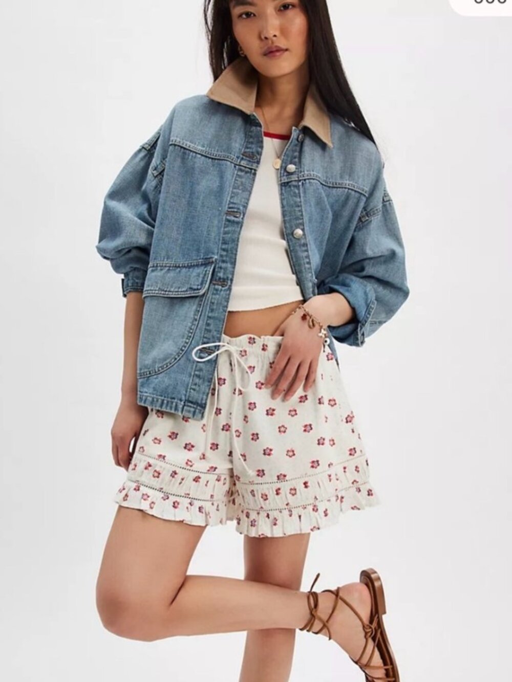 NWT Free People Cambridge Floral Print Shorts, Ivory Combo, Medium